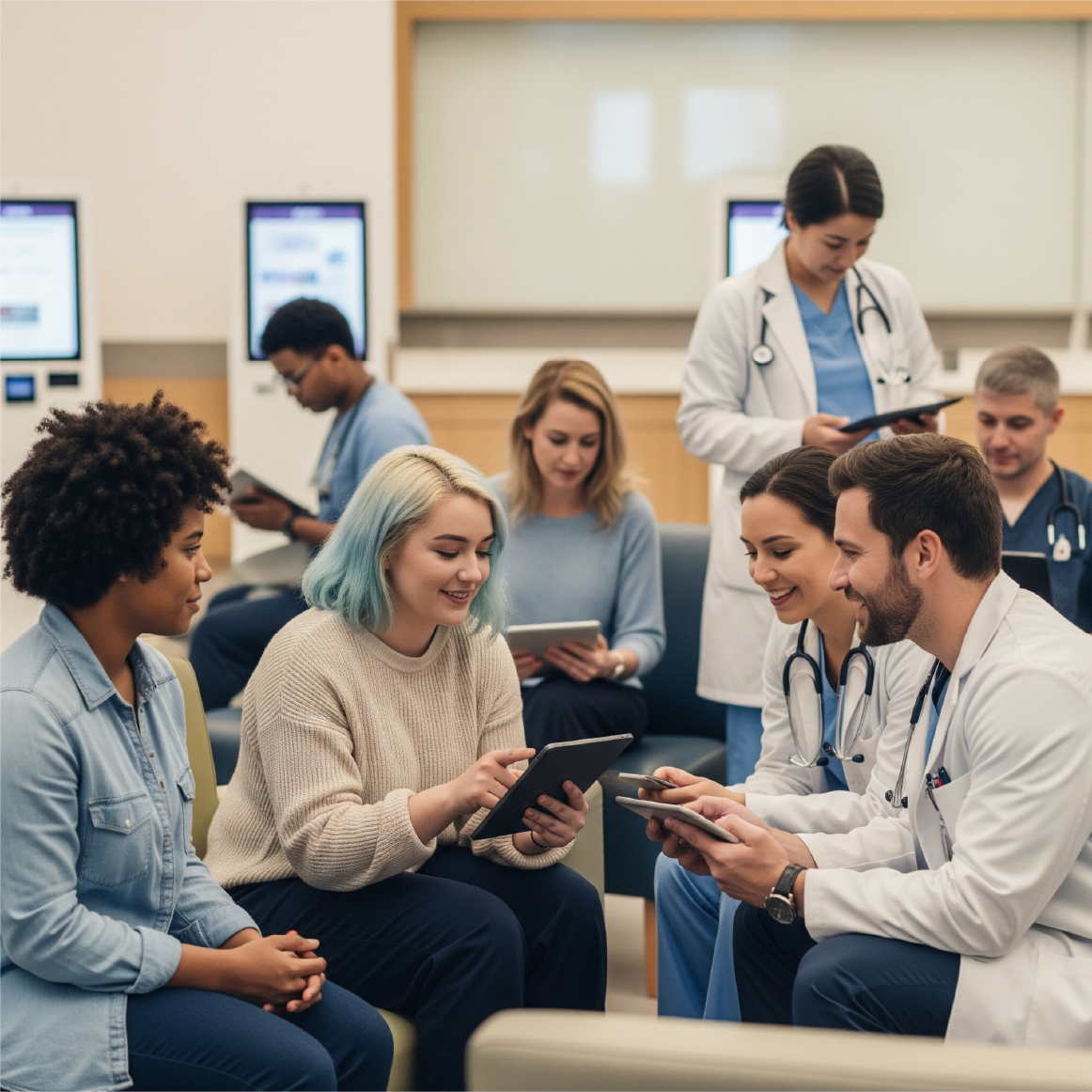 Medical team collaborating and reviewing patient information